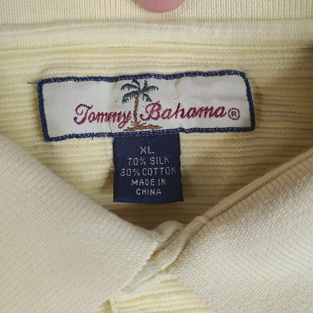 Tommy Bahama‎ Polo Shirt Mens XL Yellow Ribbed Striped Silk Cotton Short Sleeve - Picture 3 of 10